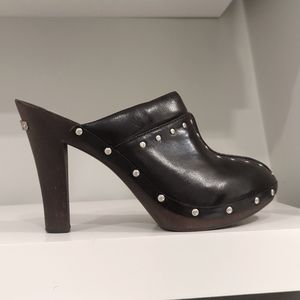 Michael Kors high heeled clogs in black with silver studs
